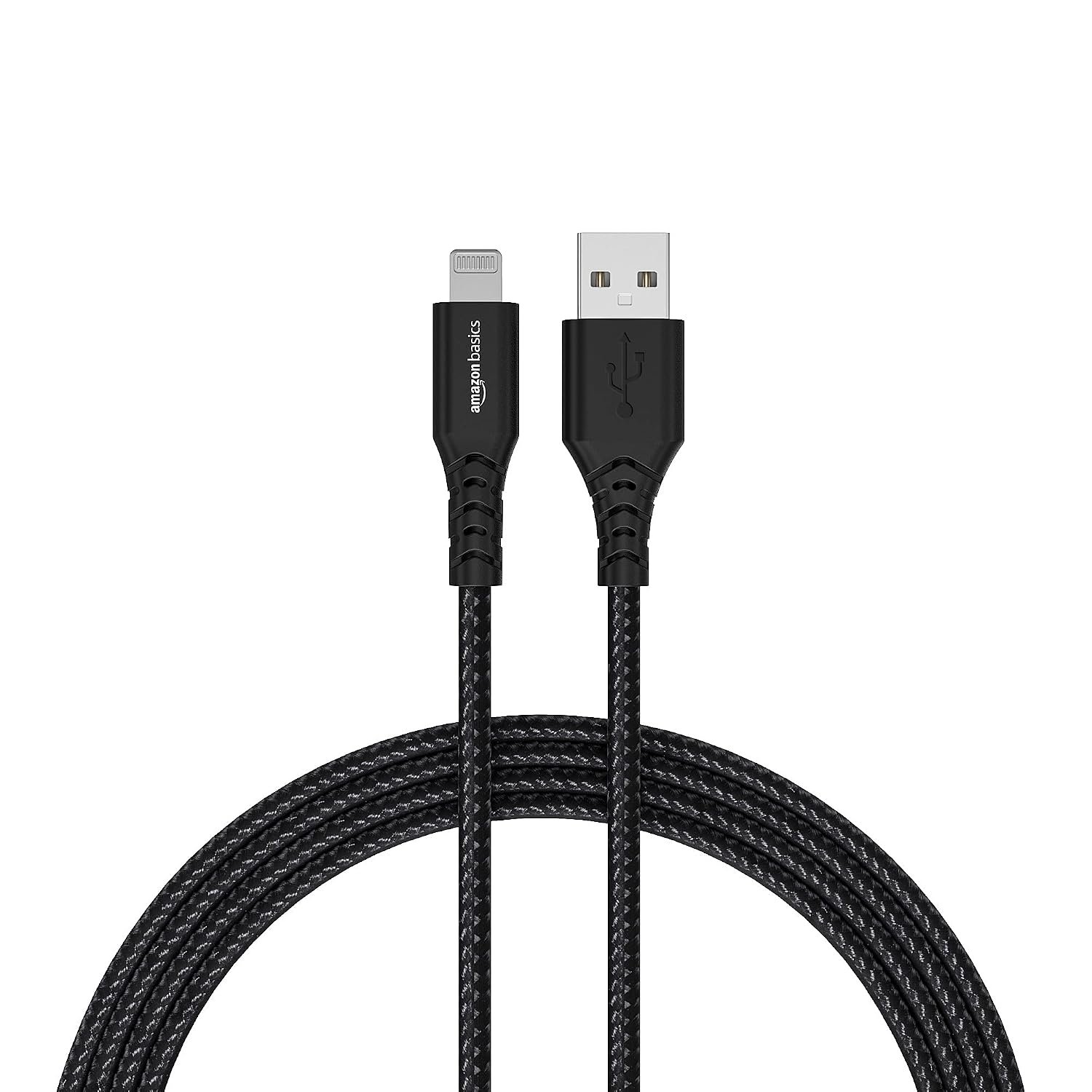 amazon basics PVC Molded Nylon USB A To Lightning Mfi Certified Charging Cable | Compatible with iPhone 13,12,11; 13,12,11 Pro; 13,12 11 Pro Max; 13,12 Mini (Black,1.2M)