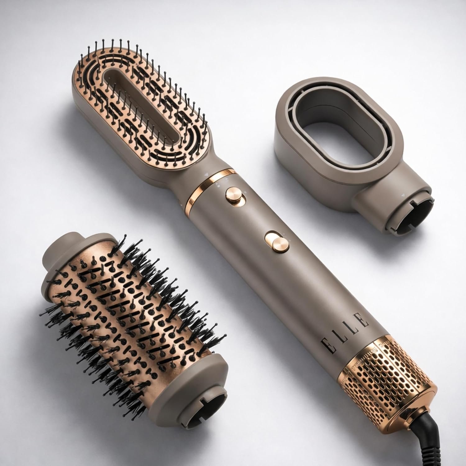 ELLE Hair Dryer Brush 3-in-1 Straightener Volumizer Ionic Anti-Frizz | Ionic technology, three interchangeable brushes for drying straightening volumizing, suitable for all hair types