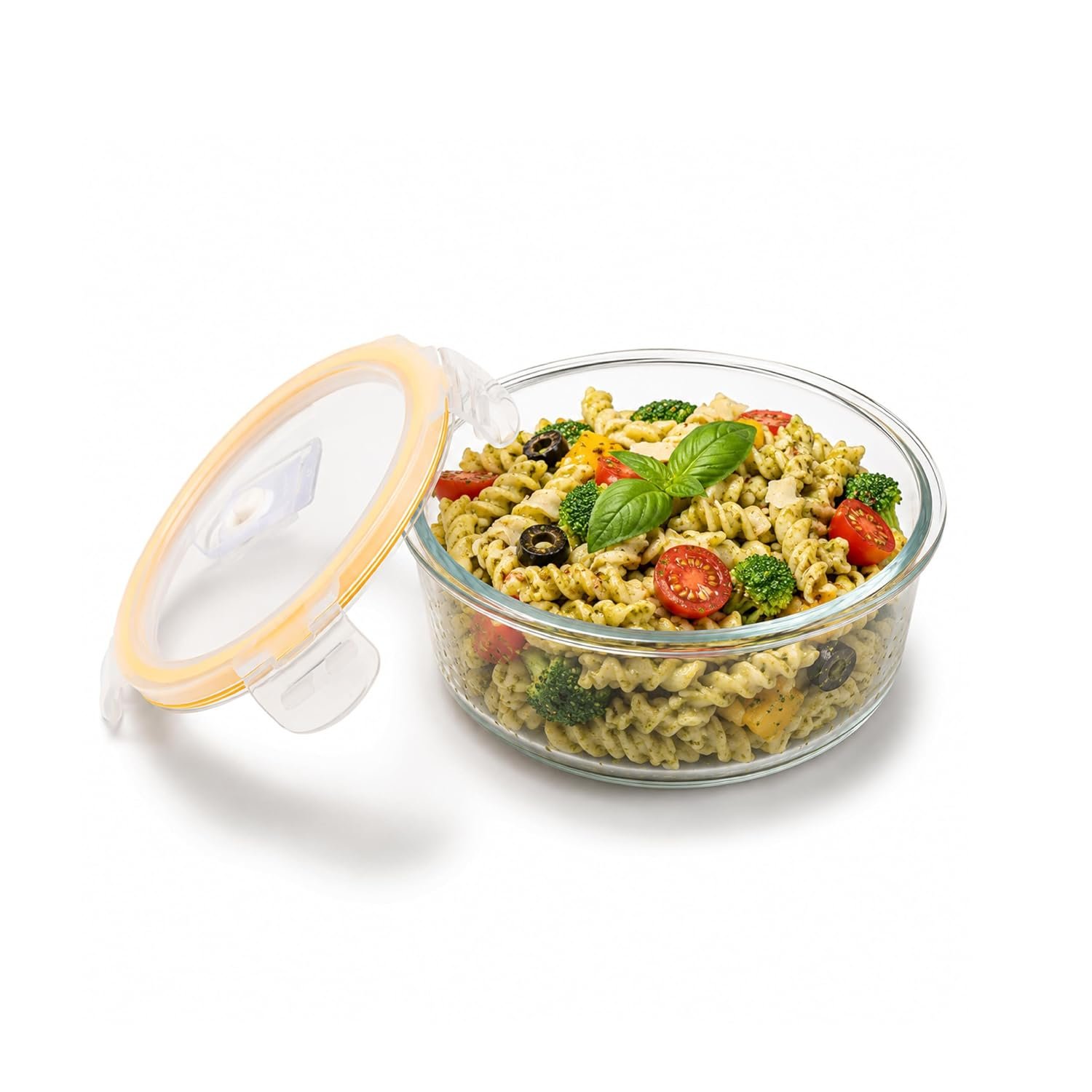 CELLO Fit & Fresh Round Lunch Box Container for Daily Use 400 ml, Clear | Microwave & Fridge Safe Toughened Glass Airtight Leakproof Food Storage Tiffin Box Container for Kitchen, Travel &