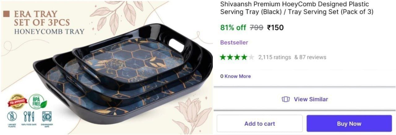 Shivaansh Premium HoeyComb Designed Plastic Serving Tray (Black) / Tray Serving Set Price in India - Buy Shivaansh Premium HoeyComb Designed Plastic Serving Tray (Black) / Tray Serving Set online at S