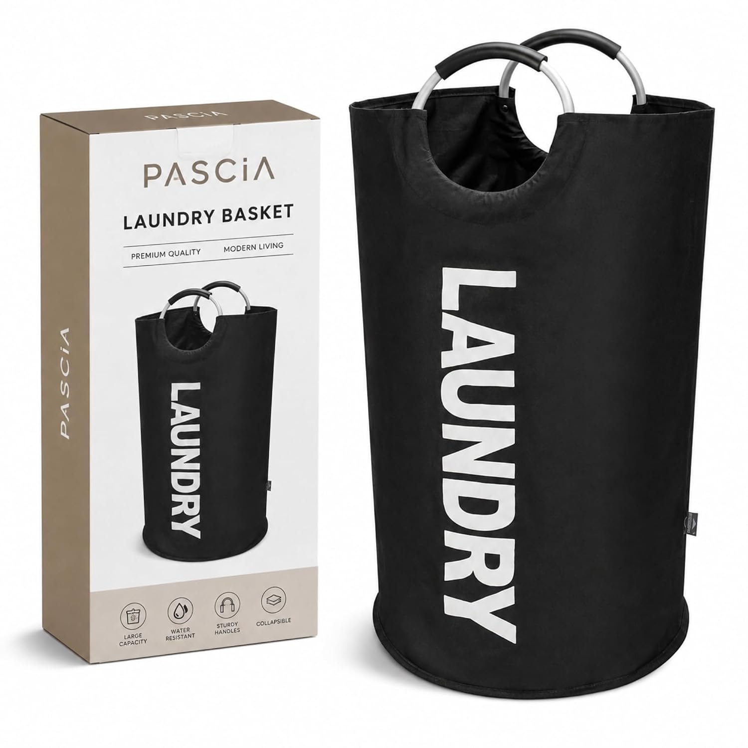 90 L Foldable Laundry Basket with Padded Aluminum Handles, Freestanding Clothes Hamper for Dirty Laundry, Towels, Bedsheets, Blankets, Dorm, Apartment and Home