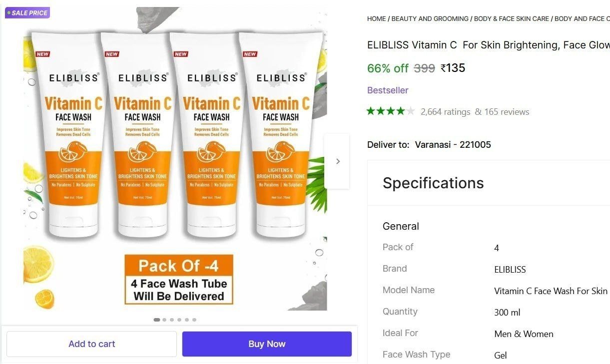 ELIBLISS Vitamin C  For Skin Brightening, Face Glow And Deep Cleansing  Men & Women All Skin Types Face Wash Price in India - Buy ELIBLISS Vitamin C  For Skin Brightening, Face Glow And Deep Clean