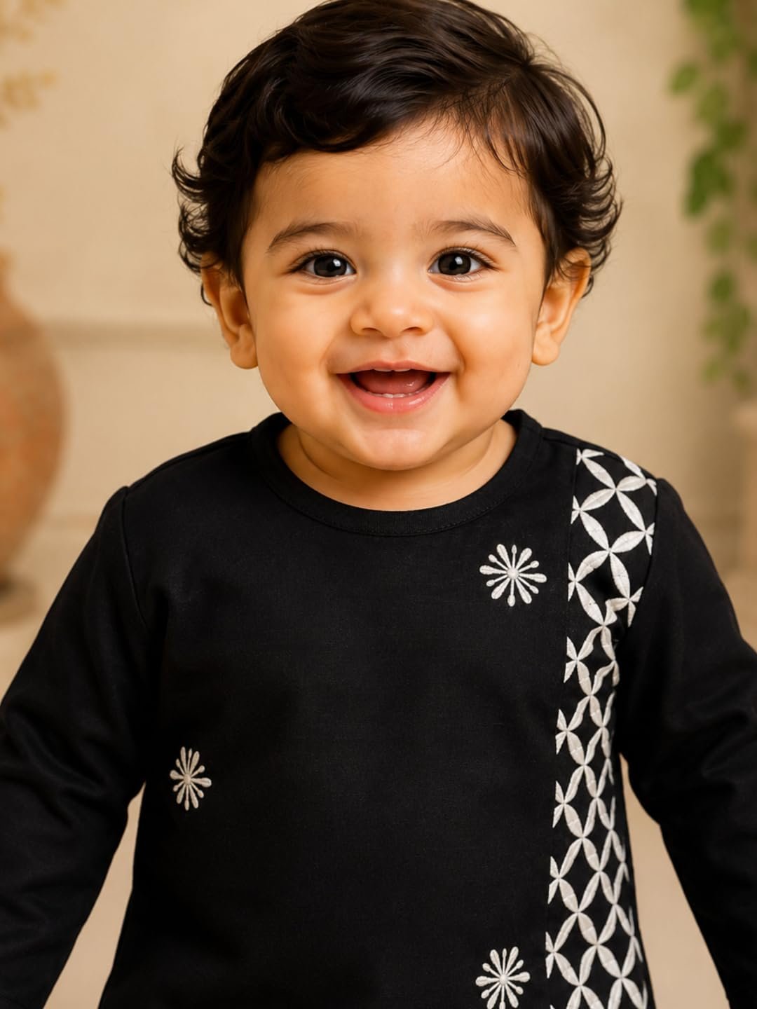 Pspeaches Boys Silk Full Sleeves Round Neck Embroidered Kurta and Dhoti Pant 2 Piece Set|Ethnic Wear For Cute Baby Boys|Traditional & Festive Outfit