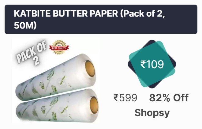KATBITE BUTTER PAPER USED FOR PACKING OF FOOD, BURGER, FAST FOOD , TIFIN, ROTI, PARATHA, SCHOOL TIFFIN PACKING, SPRING ROLL, MOMOS, PARCHMENT PAPER, FOOD GRADE PAPER WITH DOUBLE COLOR PRINTING Parchme