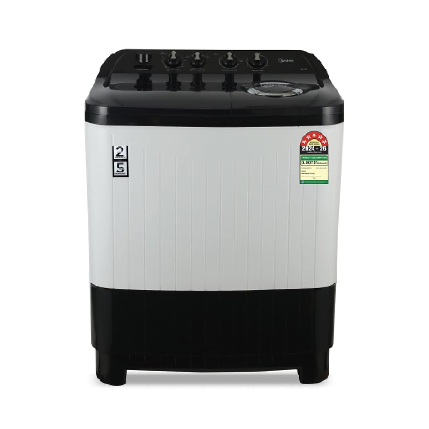 Midea 8kg Semi Automatic Top Load Washing Machine, Dual Wave Pulsator, 1350 RPM High-Speed Spin, Air Dry Spin Lid, Collar Scrubber, Top Load Washer (MWMSA080PDX (KW), Black-White)