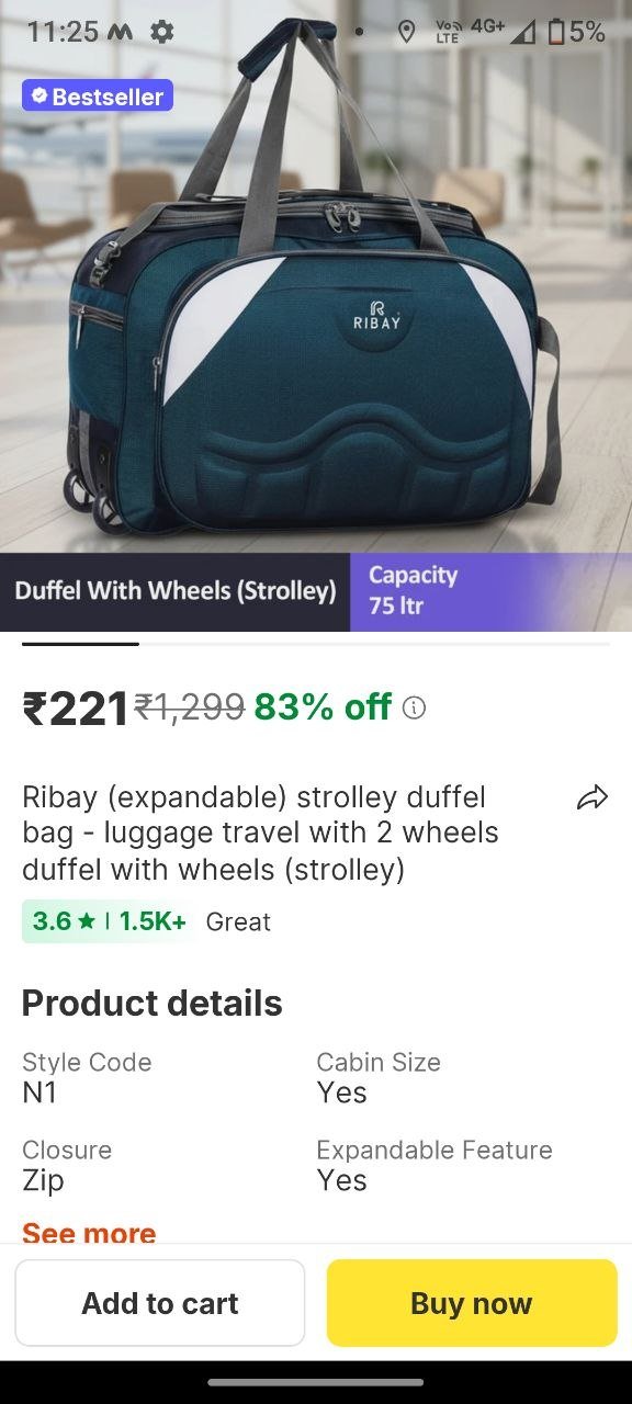 RIBAY (Expandable) Strolley Duffel Bag - Luggage Travel with 2 wheels Duffel With Wheels (Strolley) Price in India - Buy RIBAY (Expandable) Strolley Duffel Bag - Luggage Travel with 2 wheels Duffel Wi