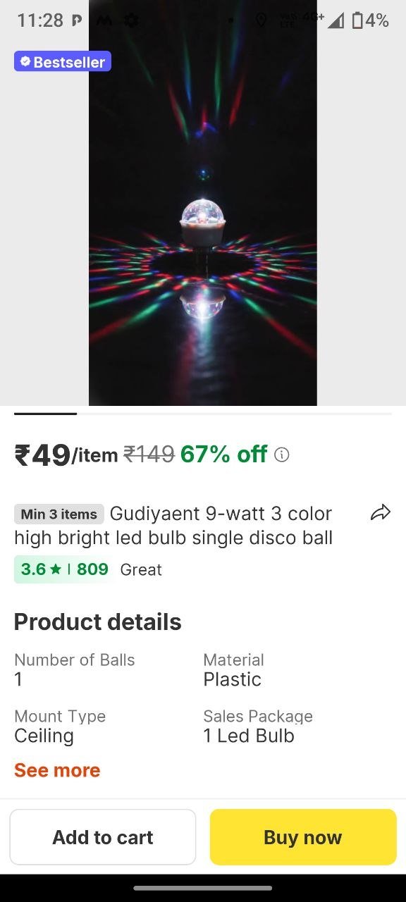 GudiyaEnt 9-watt 3 Color High Bright Led Bulb Single Disco Ball Price in India - Buy GudiyaEnt 9-watt 3 Color High Bright Led Bulb Single Disco Ball online at Shopsy.in