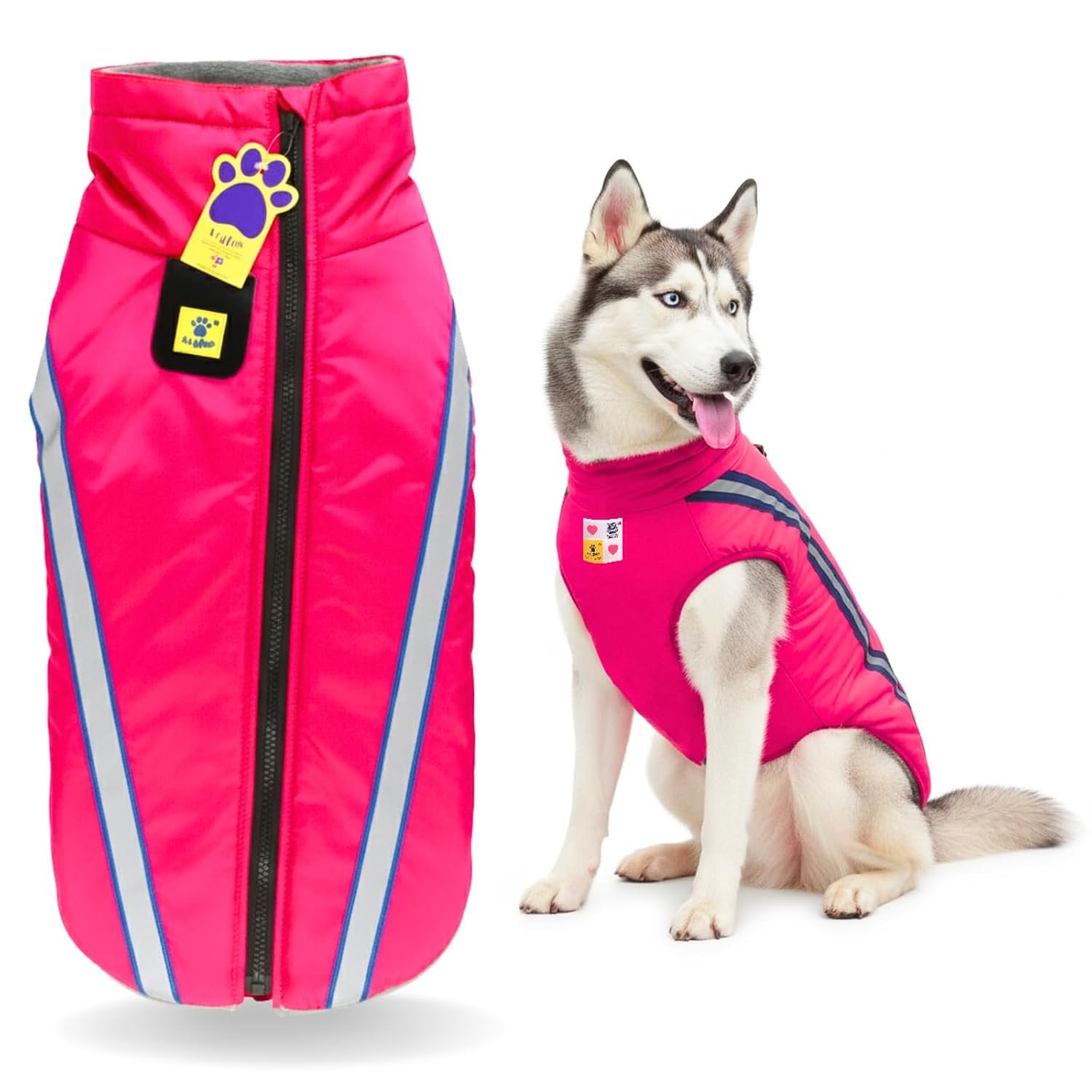 A+a Pets' Luxurious Rain & Wind' Jacket for Dogs | 27" Length | Recommended Non Slip Coat for Rain & Snow | Full Body Coverage with Leash Opening | Warm & Comfortable (Pink, 5X
