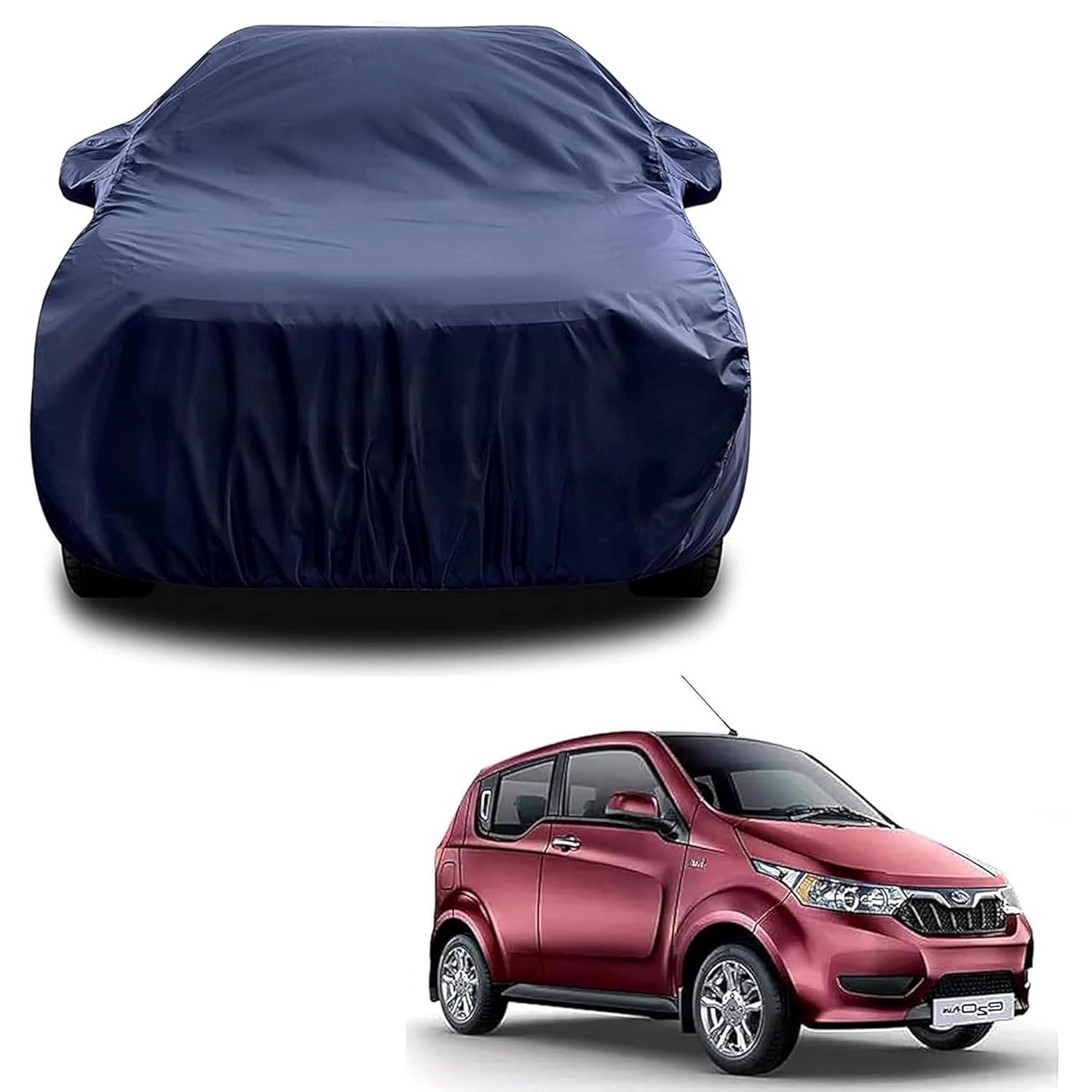Sulfar 100% Water Resistant Car Body Cover Compatible with Mirror for Mahindra e2o (Triple Stitched, Full Bottom Elastic, Navy Blue)
