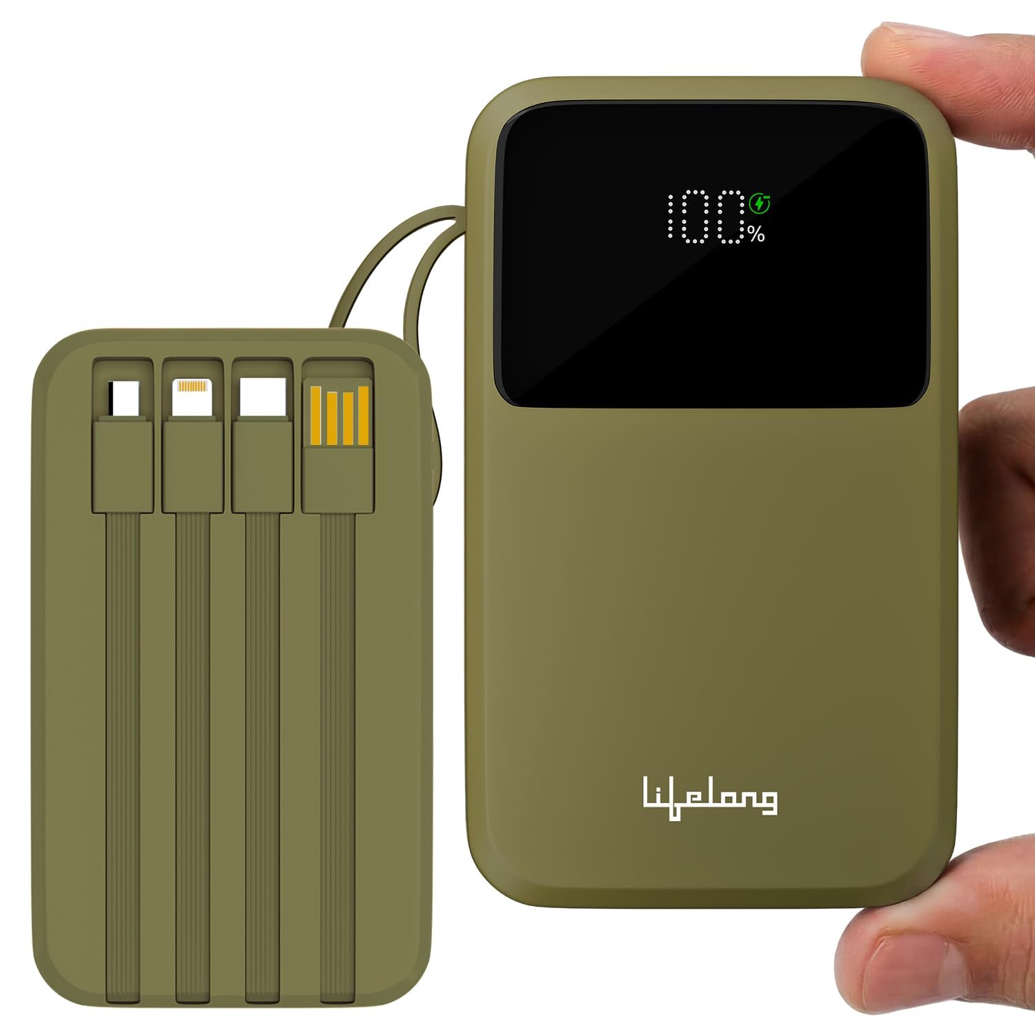 Lifelong Electronics 20000mAh 22.5W Fast Charging Power Bank | 3 Inputs (1 Built-in USB A Cable + 1 C + 1 Lightning Port) & 6 Outputs (3 Built-in Cables + 1 C + 2 A Port) | Small Pocket Size Power