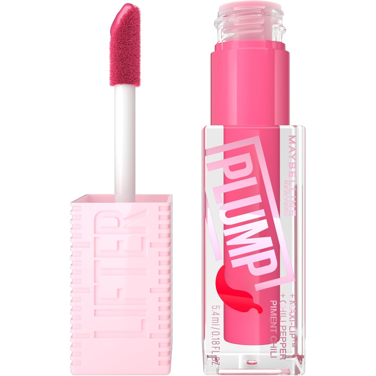 Maybelline New York Lifter Plump, Plumping Lip Gloss, Pink Sting | 30% Instantly Plumper Look