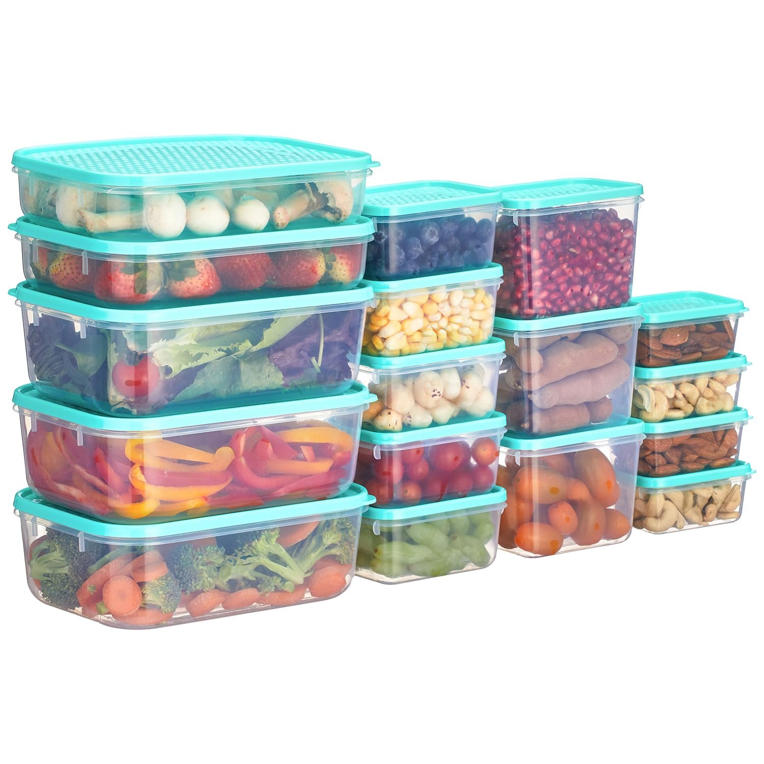 Amazon Brand - Solimo Plastic Container Set with Airtight Lids | BPA-Free | Microwave & Dishwasher Safe | Kitchen Storage Containers | Set of 17