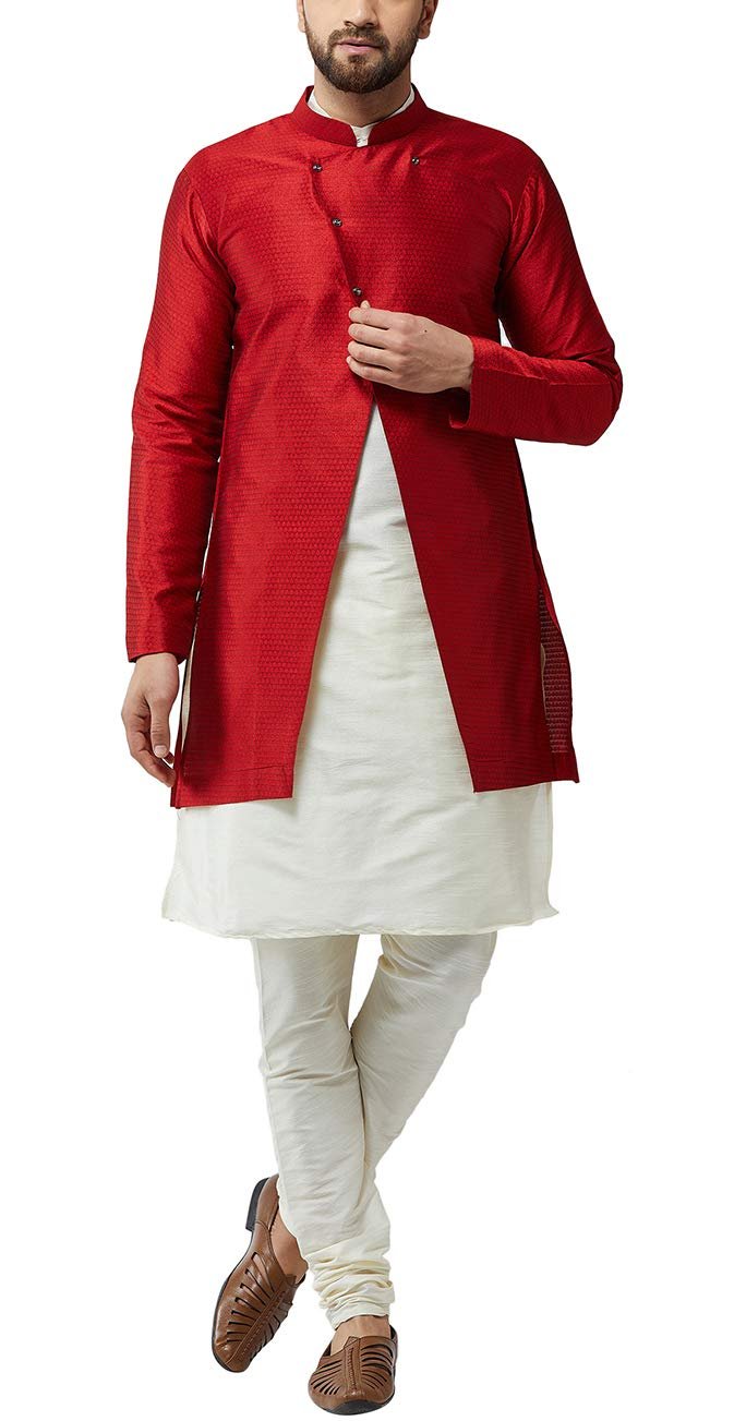 SOJANYA (Since 1958 Men's Silk Blend Kurta Churidaar Pyjama & Jacket Combo