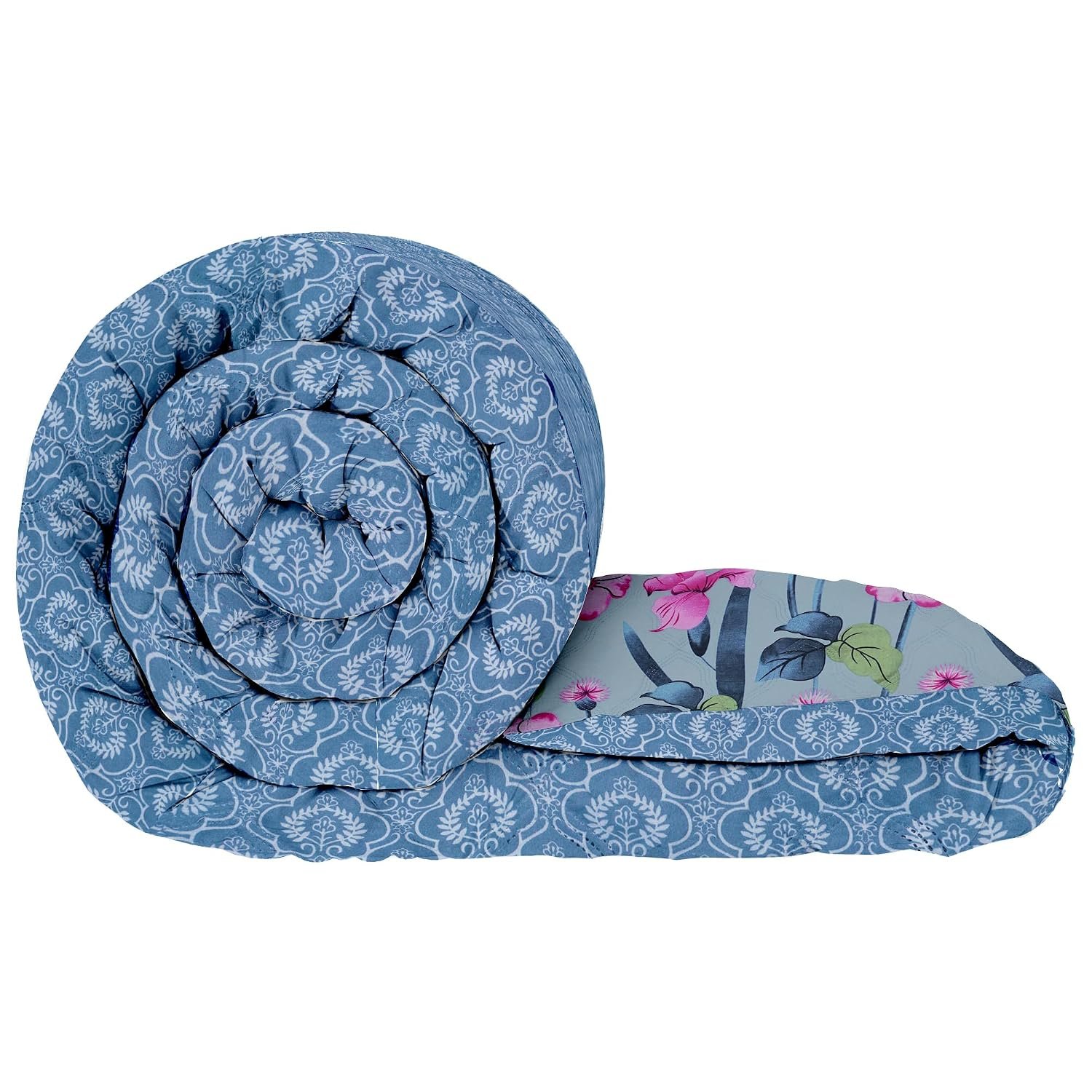 Double Bed Comforter Blankets for Winter | Microfiber | 180GSM 220x250 cm | Light Blue & Pink & Houndstooth Pattern | Bedding Blanket for Winter Double Size | Dohar | Quilt | Duvet