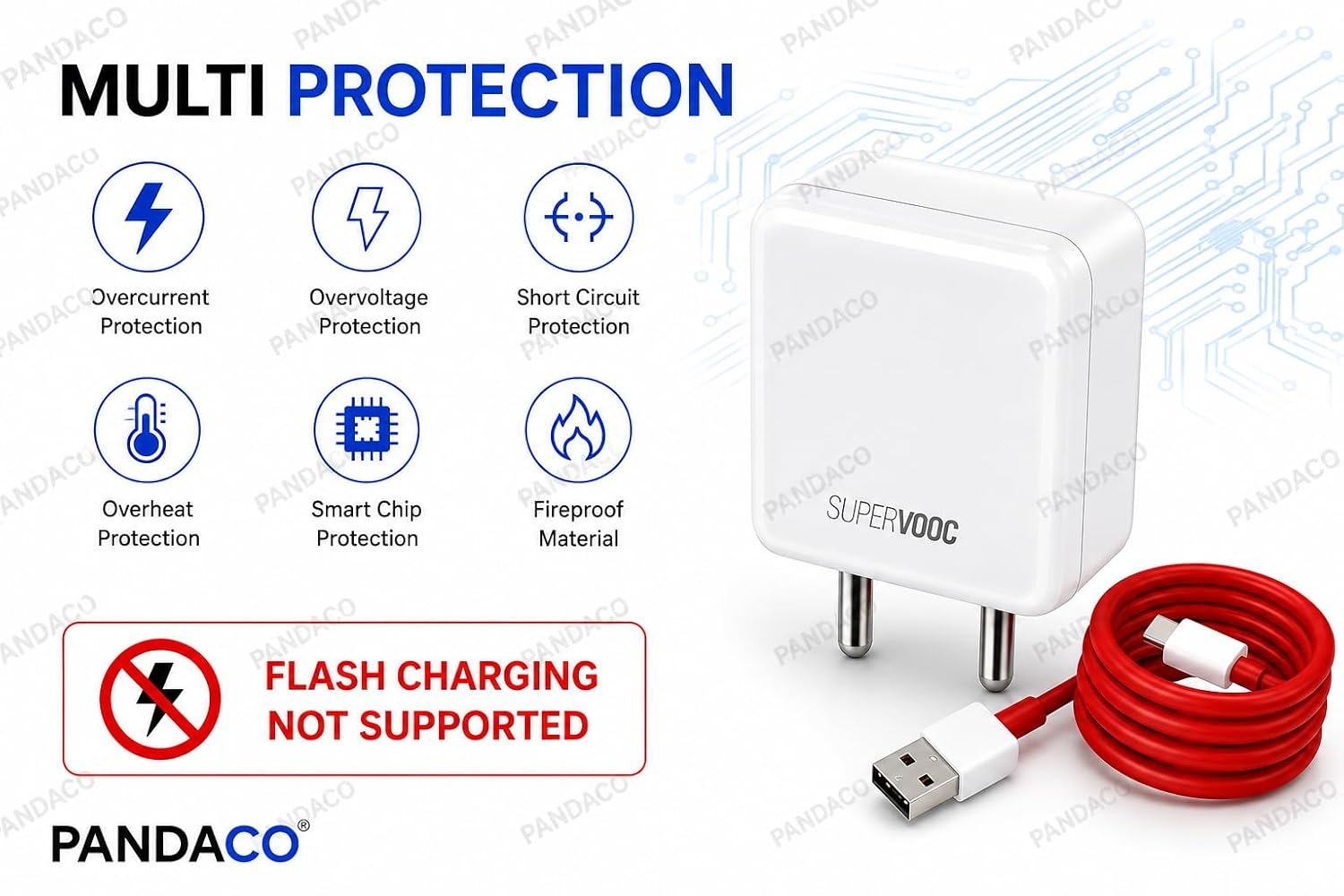 SuperVOOC 80W Fast Charging Adapter and Cable Set, USB-C Compatible with White Charger with Red Cable