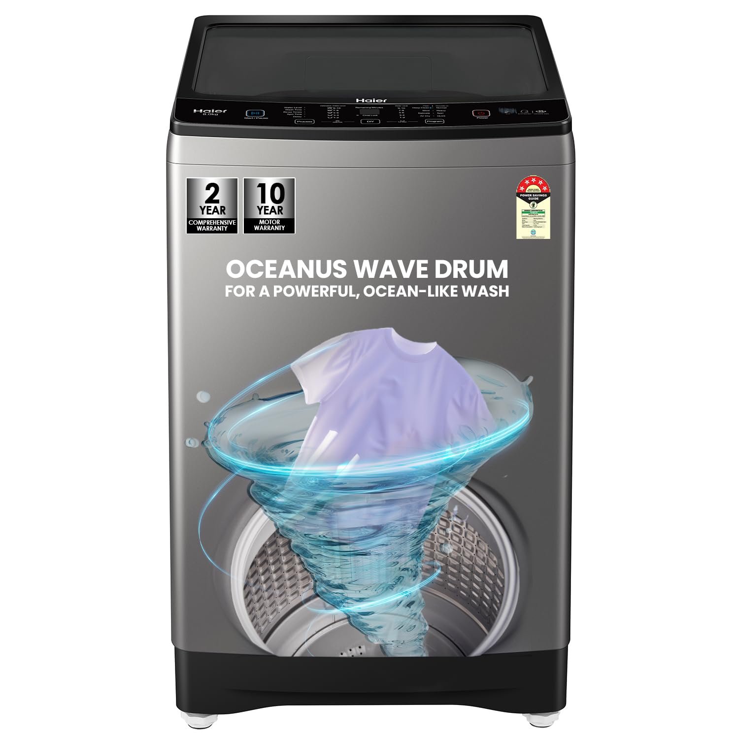 Haier 8 Kg, Oceanus Wave Drum, 15 Min Quick Wash, Smart Wash Programs, Fully Automatic Top Load Washing Machine (ETL80-HBFS5NZP | Brown Grey)