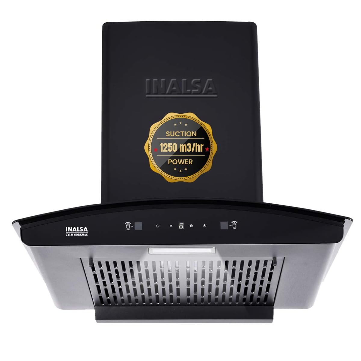 INALSA Kitchen Chimney for Home Auto clean|Filterless Chimney|Motion Sensor & Touch Control|60 cm 1250 m³/hr Suction|7 Year Warranty On Motor (Zylo60BKMAC)