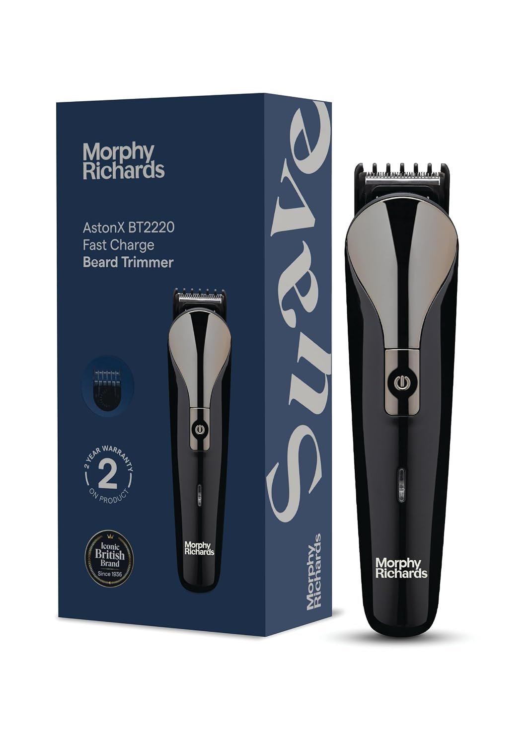 Morphy Richards AstonX BT2220 cordless beard trimmer for men|2-hr Fast USB Charging| 11 Settings-Single Comb|2-Yr Warranty|Travel friendly body trimmer|Removable & Washable Blades| Black|Gift for 