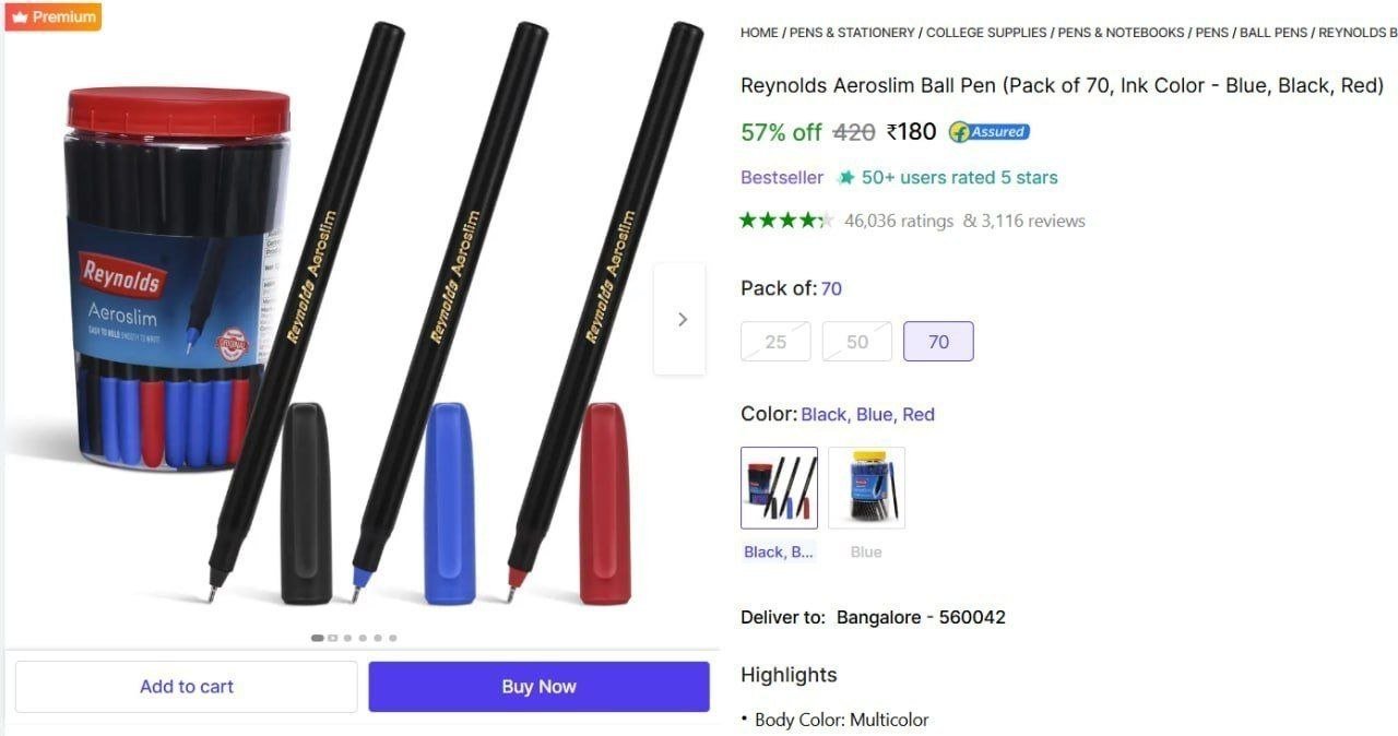 Reynolds Aeroslim Ball Pen - Buy Reynolds Aeroslim Ball Pen - Ball Pen Online at Best Prices in India Only at Shopsy.in