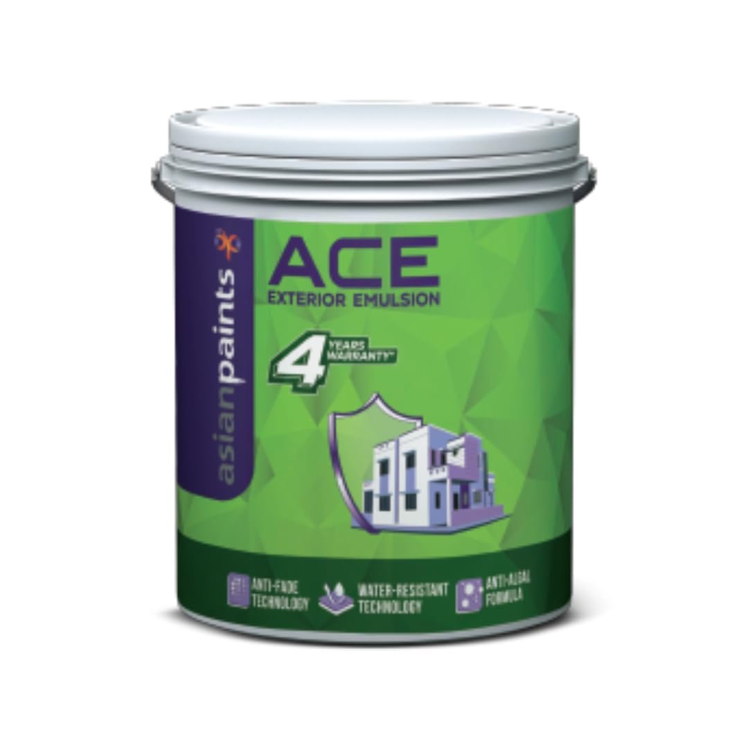 Asian Paint Ace Exterior Emulsion – Durable Weather-Resistant Wall Finish, Anti-Algal Protection, Water-Based Paint for Superior Coverage (4L) White