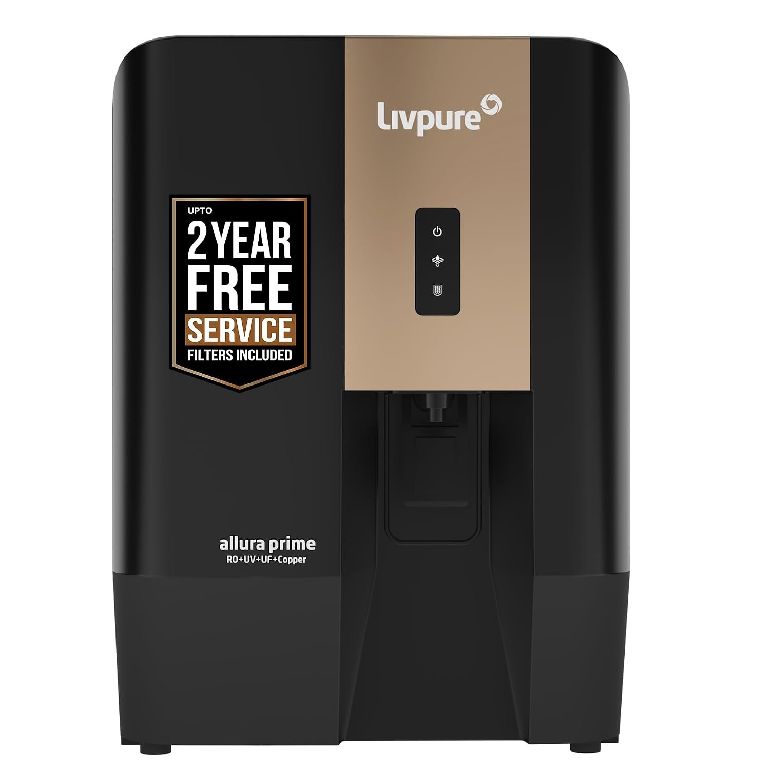 Livpure Allura Prime Water Purifier RO+UV+UF+Copper+Alkaline | Zero Cost for 2 Yrs - Filters Included | 10 Stage Advanced Purification | In Tank UV Sterilisation | 7 Ltr