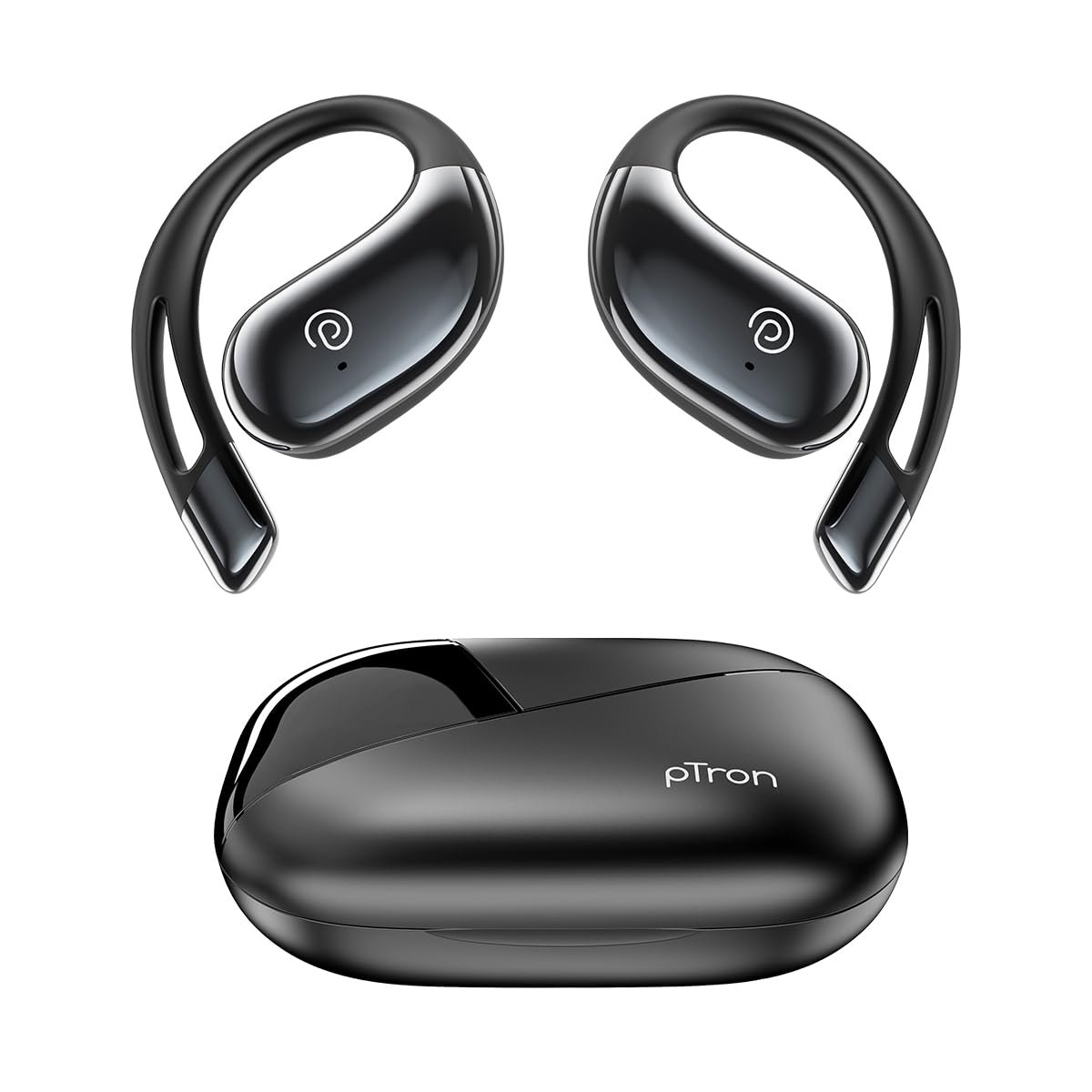 pTron Bassbuds Trendz Open Ear Wireless Earbuds, SafeBeats Design, Dual HD Mics & TruTalk AI-ENC Calls, 45Hrs Playtime, App Support, 14.2mm Drivers, BT6.0 Headphones, Type C Charging & IPX5 (B