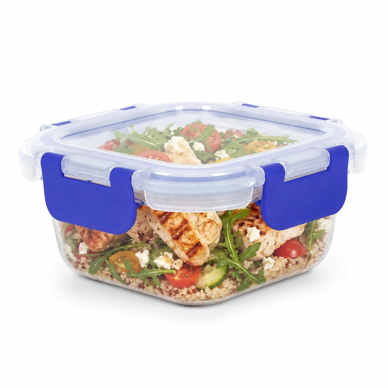 Cutting EDGE 350ML Square Glass Detachable Lock Container,Blue (Set of 1) | Borosilicate Glass, ideal for office & school, microwave & freezer safe, meal prep airtight leak-proof lids, Blue Li