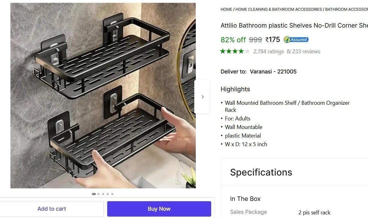 Attilio Bathroom plastic Shelves No-Drill Corner Shelf Shower Storage Rack PACK OF 2 Price in India - Buy Attilio Bathroom plastic Shelves No-Drill Corner Shelf Shower Storage Rack PACK OF 2 online at
