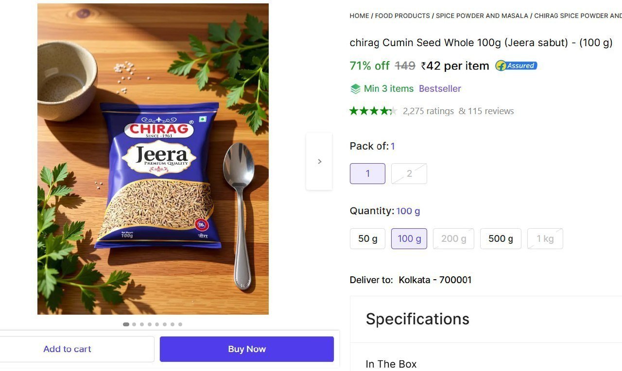 chirag Cumin Seed Whole 100g (Jeera sabut) - Price in India - Buy chirag Cumin Seed Whole 100g (Jeera sabut) - online at Shopsy.in
