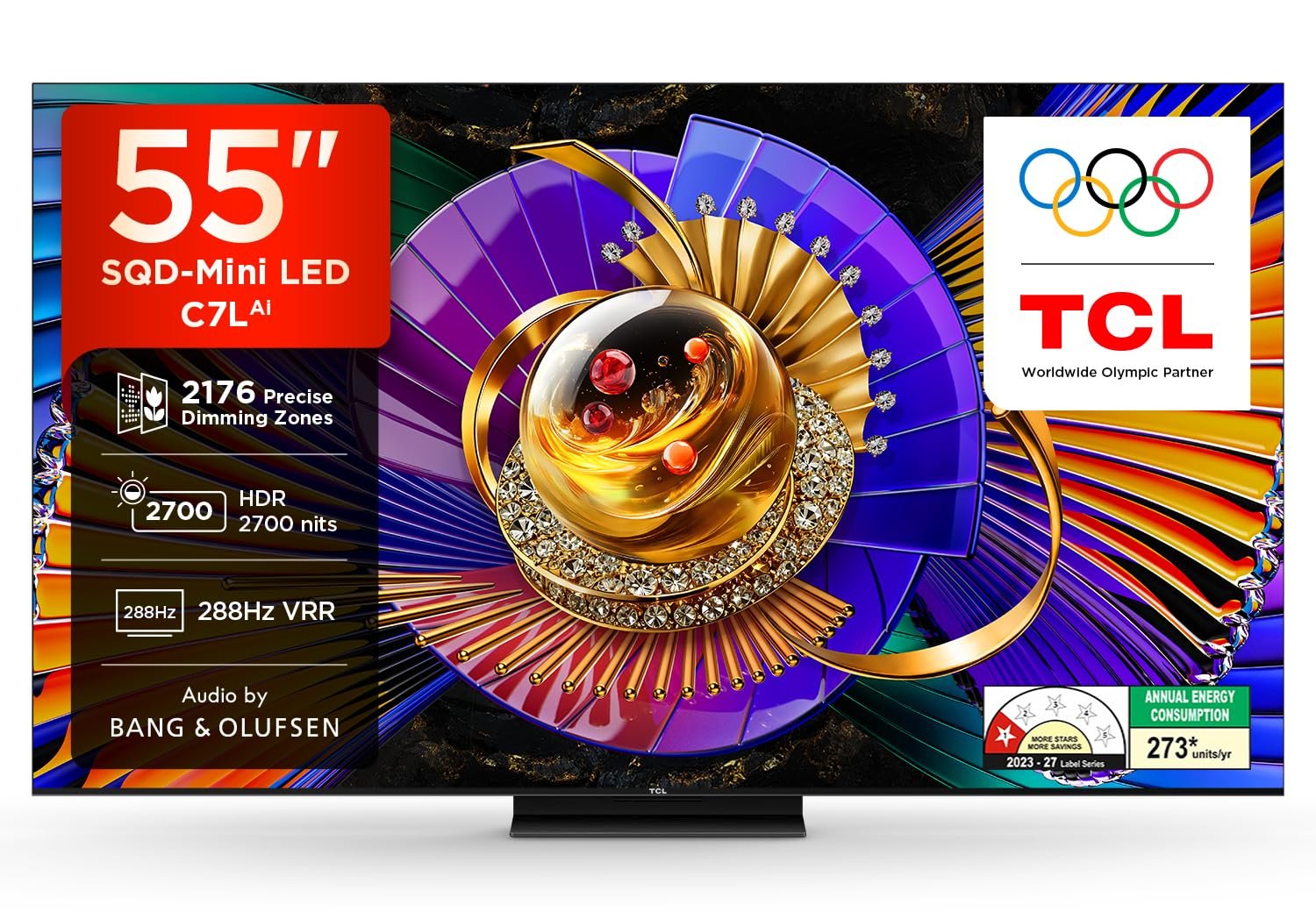 TCL 139 cm (55 inches) 4K SQD-MiniLED Google TV | 288Hz VRR | 3GB RAM | 54W B & O Hi-End Speakers | Upto HDR 2700nits | 55C7L