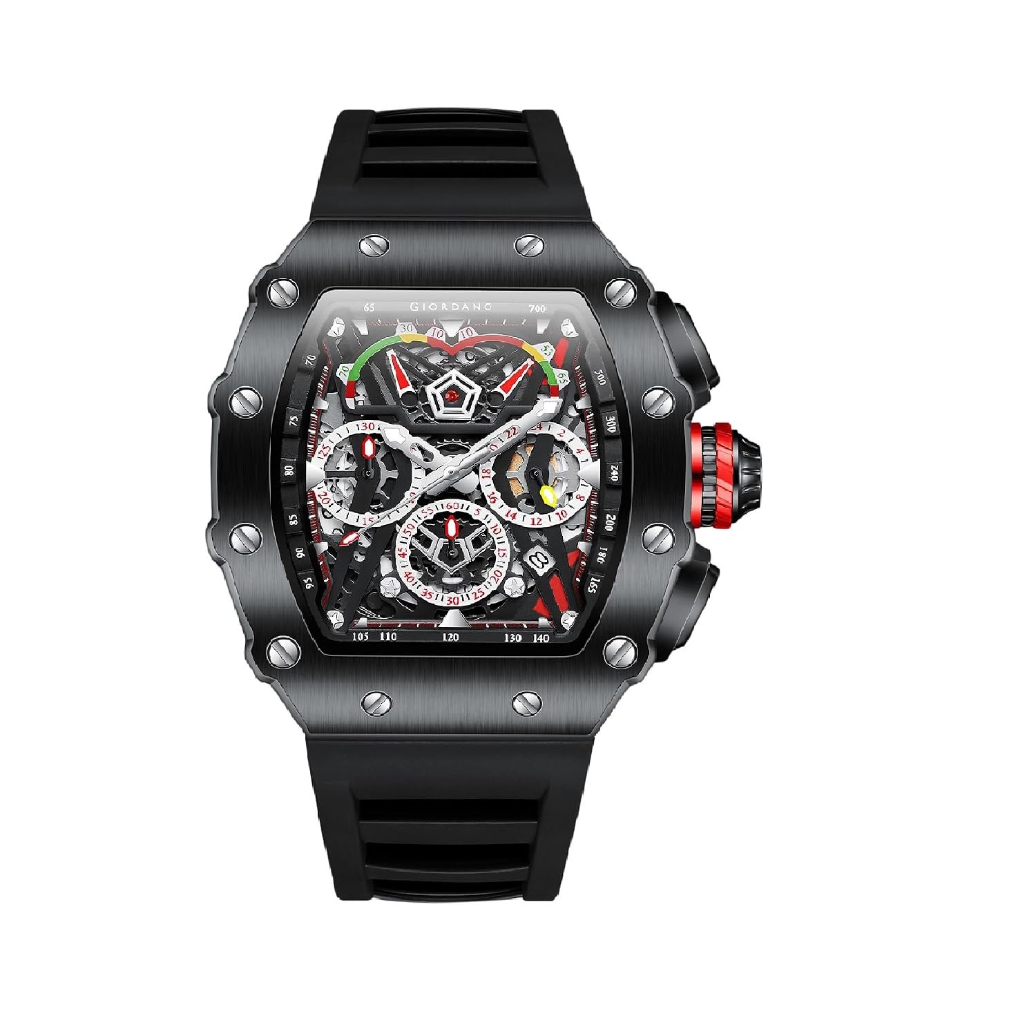 Giordano Multifunction Watch for Men with Day, Date, and 24-Hour Sub-Dial, Water Resistant Square Dial Unique Design