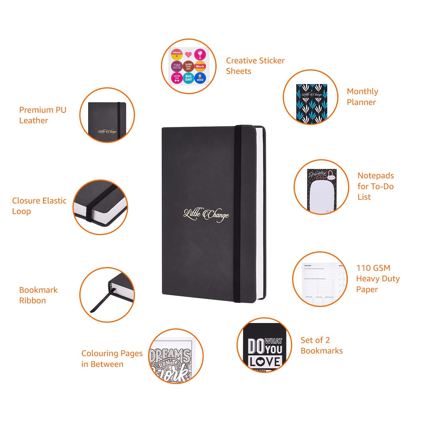 Amazon Basics Undated 2026 Planner with Daily, Weekly and Monthly Sections, To-Do Lists, Bookmarks and Stickers (A5, Black)