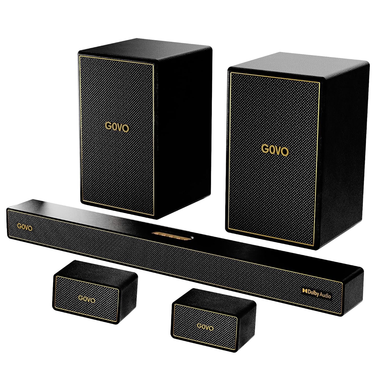 GOVO GoSurround 1008 Pro, 5.2 Channel, 680W Soundbar with True Dolby Audio®, 6.5” Dual Subwoofer, Wired Rear Satellites, HDMI/Optical/AUX/USB/Bluetooth, 3 EQ Modes, LED Display – Platinum Black