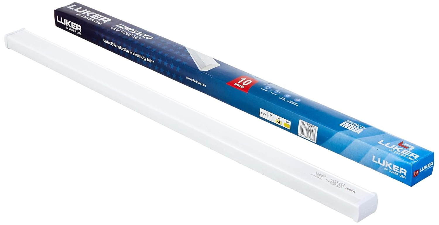 LUKER JVLuker 10 Watt LED Batten 2 Feet Energy Efficient Tubelight High CRI Slim & Bright Tubelights for Home Living Room and Bedroom Indoor Outdoor, 1 Year Warranty (Pack of 1, Warm White)
