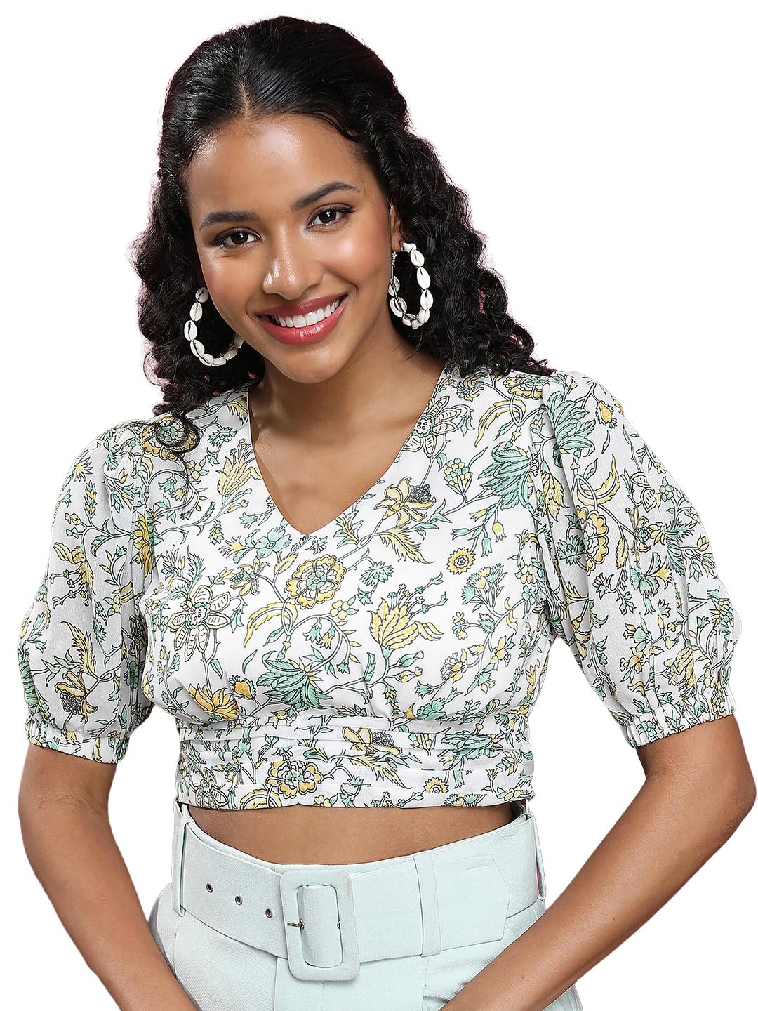 Tokyo Talkies Women's Short Sleeves V-Neck Printed Tops| Stylish Casual wear
