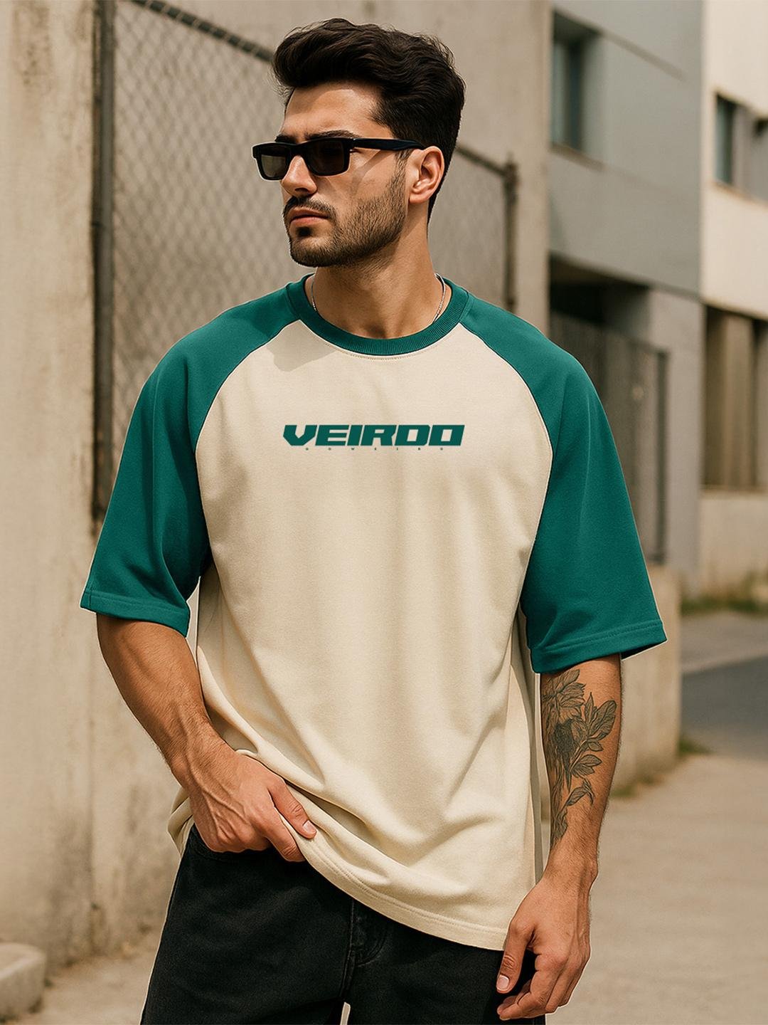 Buy VEIRDO Men Typography Printed Raglan Sleeves Oversized Pure Cotton T Shirt -  - Apparel for Men