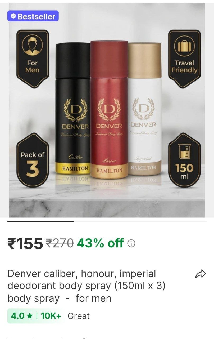 DENVER Caliber, Honour, Imperial Deodorant Body Spray (150ml x 3) Body Spray  -  For Men Price in India - Buy DENVER Caliber, Honour, Imperial Deodorant Body Spray (150ml x 3) Body Spray  -  For Men o