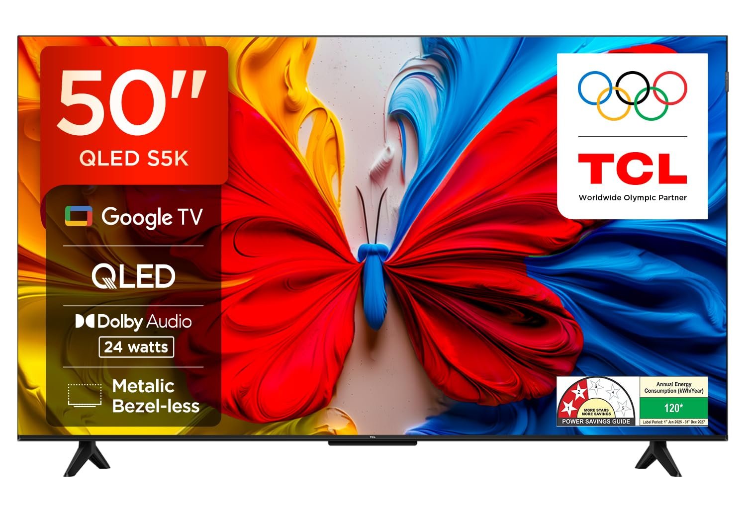 TCL 126 cm (50 inches) FHD Smart QLED Google TV | Dolby Audio 24 watts | HDR 10 | Metallic Bezel-Less | Multiple Viewing Mode | 50S5K