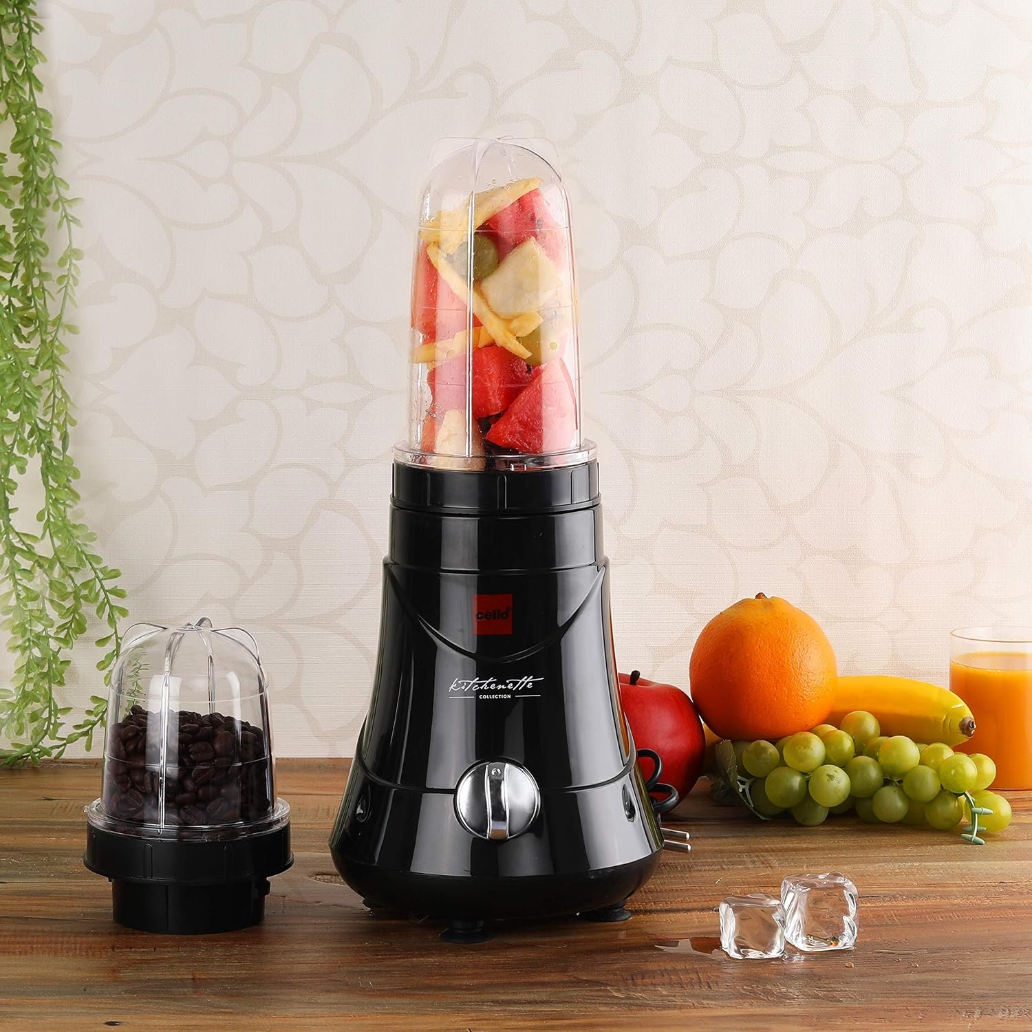 Cello Kitchenette Collection Blend-N-Grind Nutrifit Mixer Grinder, 400W, 3 Speed Control, 2 Jars, Juicer Jar, Black