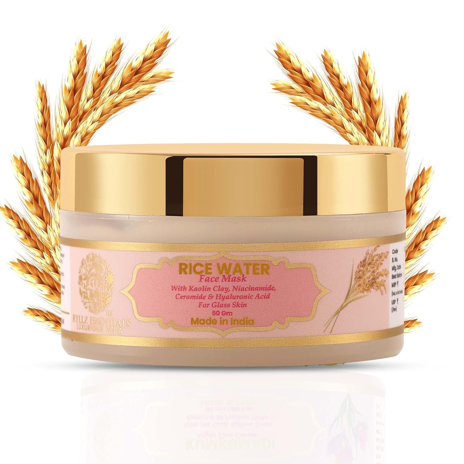 RYLLZ ESSENTIALS Rice Water Face Mask | With Kaolin Clay, 5% Niacinamide, 2% Salicylic Acid & Ceramide | For Glass Skin, Glow, Dark Spots, Oil Control, Open Pores, Uneven & Dull Skin | Korean 