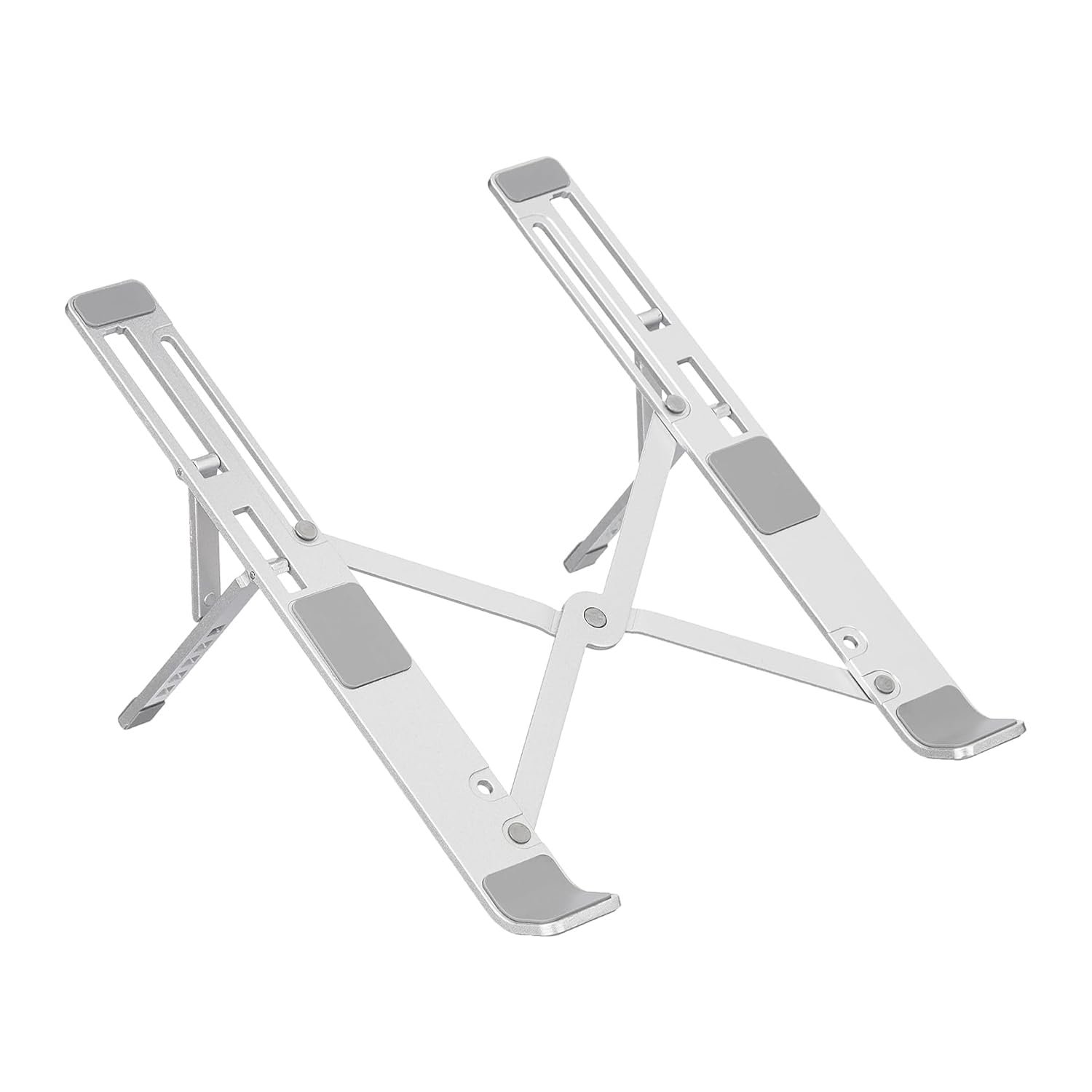amazon basics Laptop Stand, Height-Adjustable, Foldable, Portable, Ventilated, Fits Up to 15.6-Inch Laptops (Aluminium Alloy, Silver)