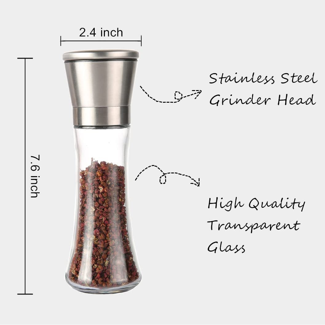 2-in-1 Salt and Pepper Grinder/Crusher with Adjustable Coarseness - Mill Shaker for Perfect Seasoning - 1 Piece