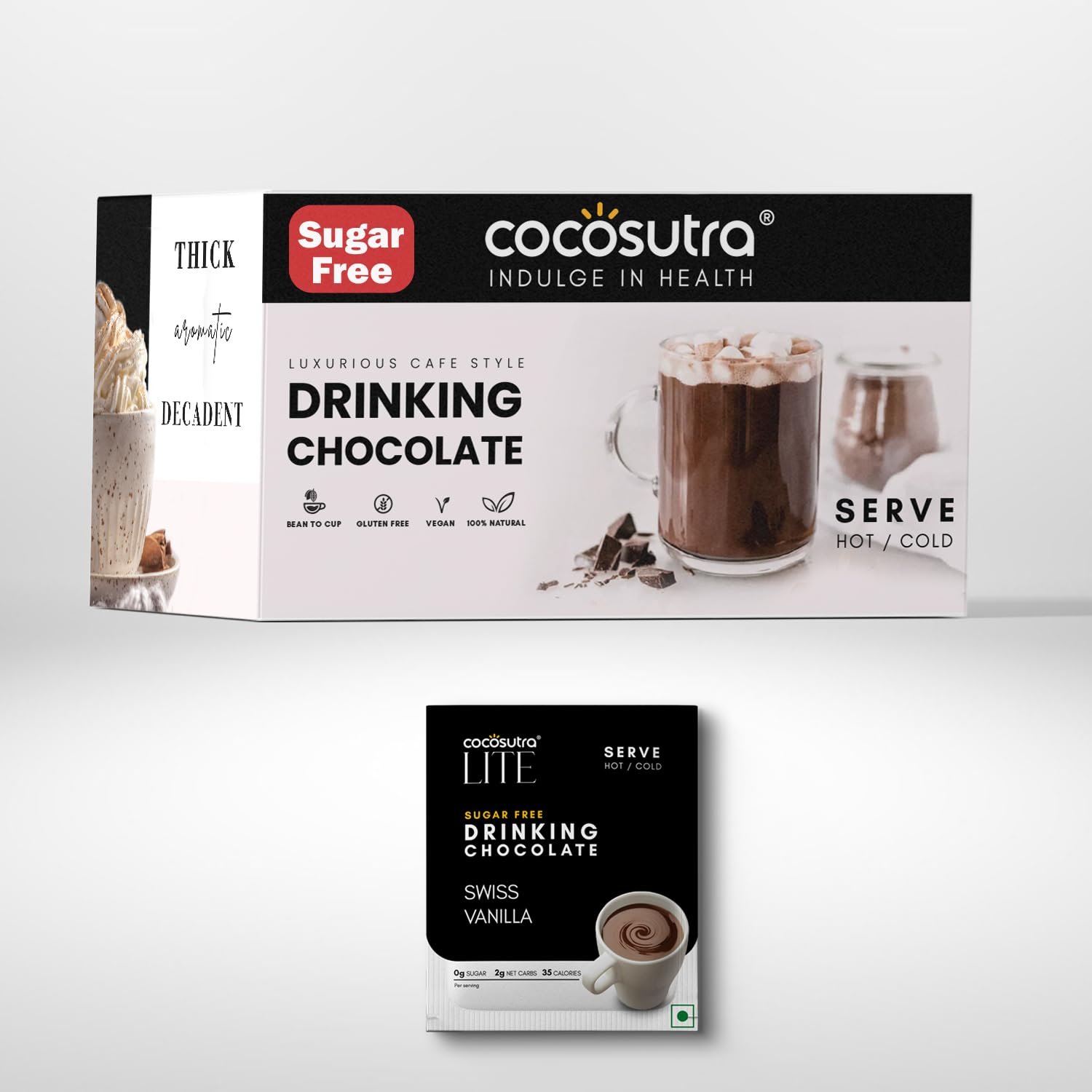 COCOSUTRA Sugar Free Drinking Chocolate Mix | Swiss Vanilla | 20 Single-Serve Sachets (20g Each) | Low Carb, Low Calorie | Stevia & Erythritol Sweetened | 400g | 20 Single-Serve Sachets (20g Each)