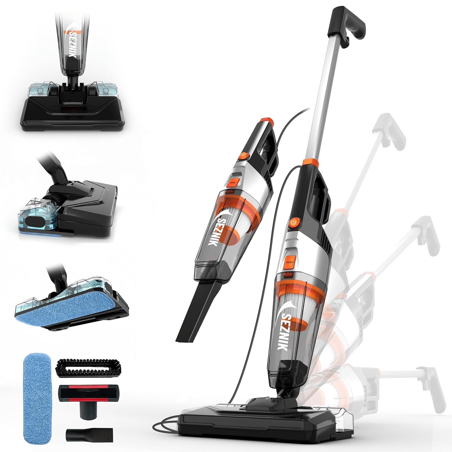 SEZNIK Vacuum Cleaner for House | Floor Mopping & Wet Spills + Dry Vacuuming | Turbo Sweep 3-in-1 Handheld Vacuum Cleaner | Vacuum & Mop | Corded, 600W, 20kpa Suction | 200ml Water Tank (SZ-V0
