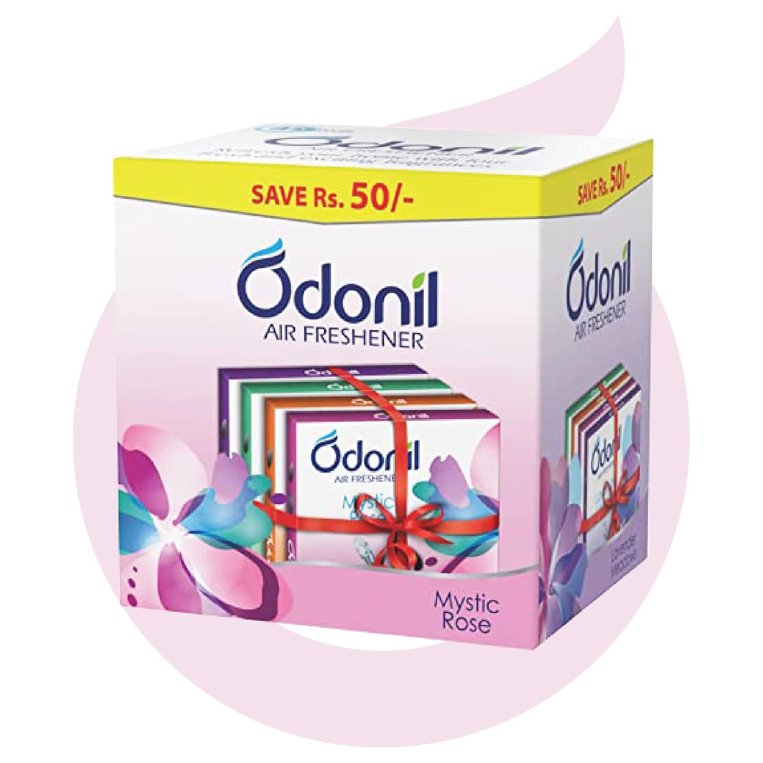 Odonil Bathroom & Toilet Air Freshener Blocks 288g (Pack of 4 x 72g) | Germ Protection | Lasts Up to 45 Days Freshness | 4 Fragrances in One Pack | Lavender, Orchid, Jasmine & Rose | For Home 