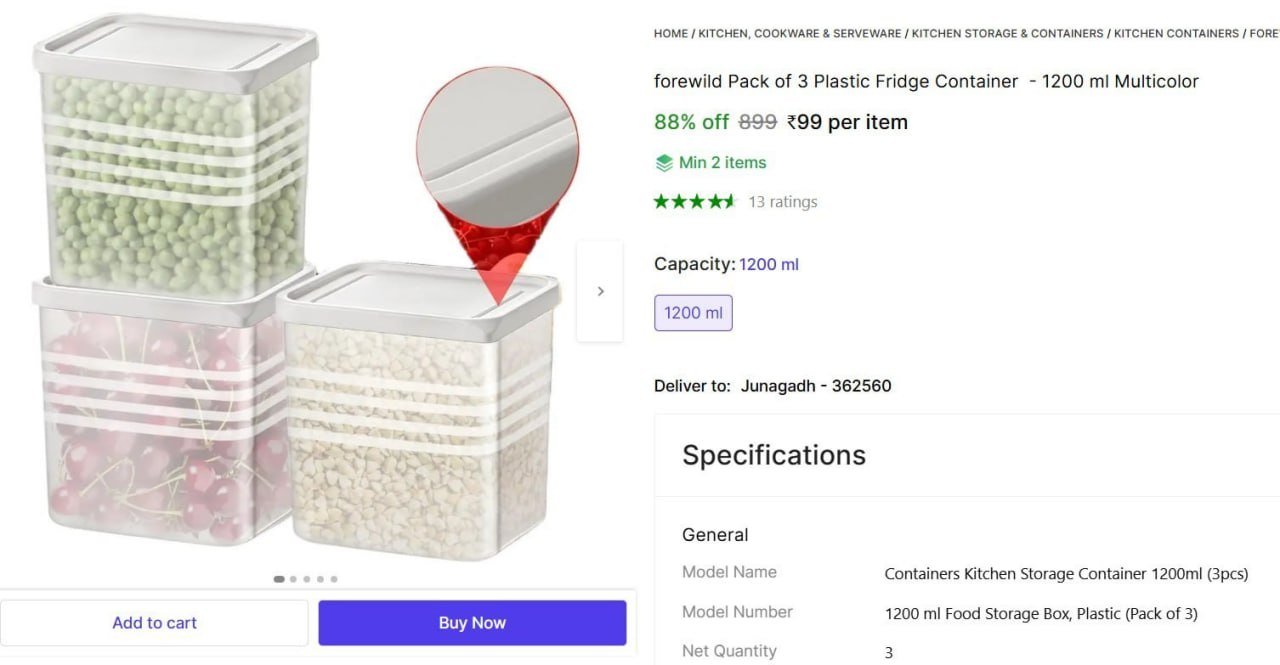 forewild Pack of 3 Plastic Fridge Container  - 1200 ml Multicolor Price in India - Buy forewild Pack of 3 Plastic Fridge Container  - 1200 ml Multicolor online at Shopsy.in