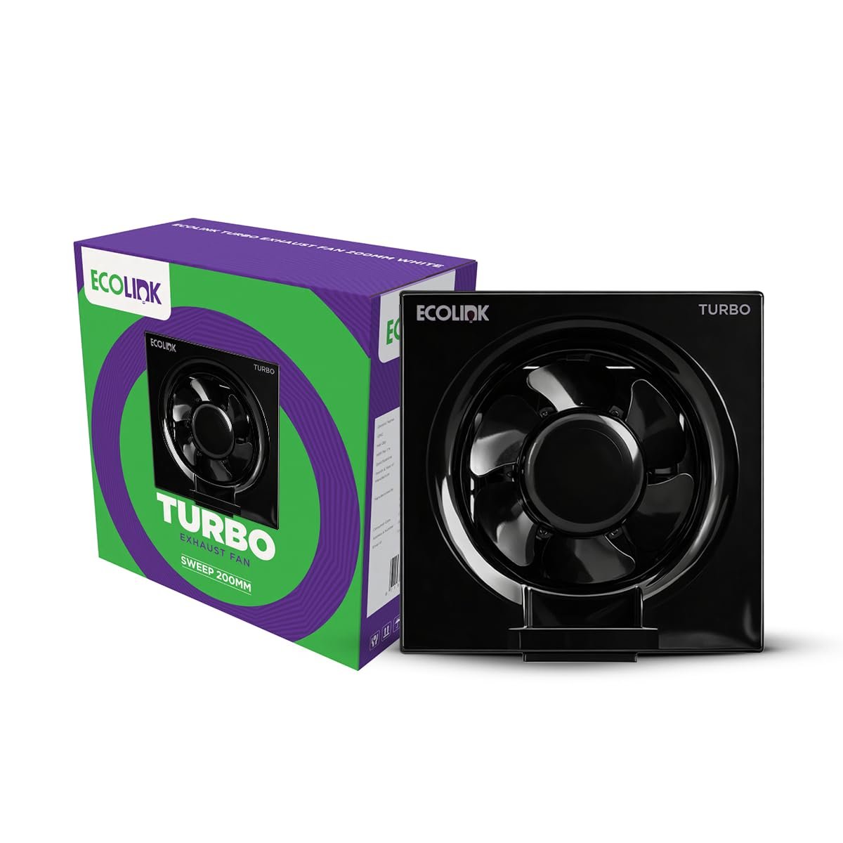 EcoLink TURBO 200mm Exhaust Fan | High-Speed, Powerful Air Suction | Silent Operation | Energy Efficient | Durable Plastic Body | Suitable for Kitchen, Bathroom & Office | Black | Pack of 1