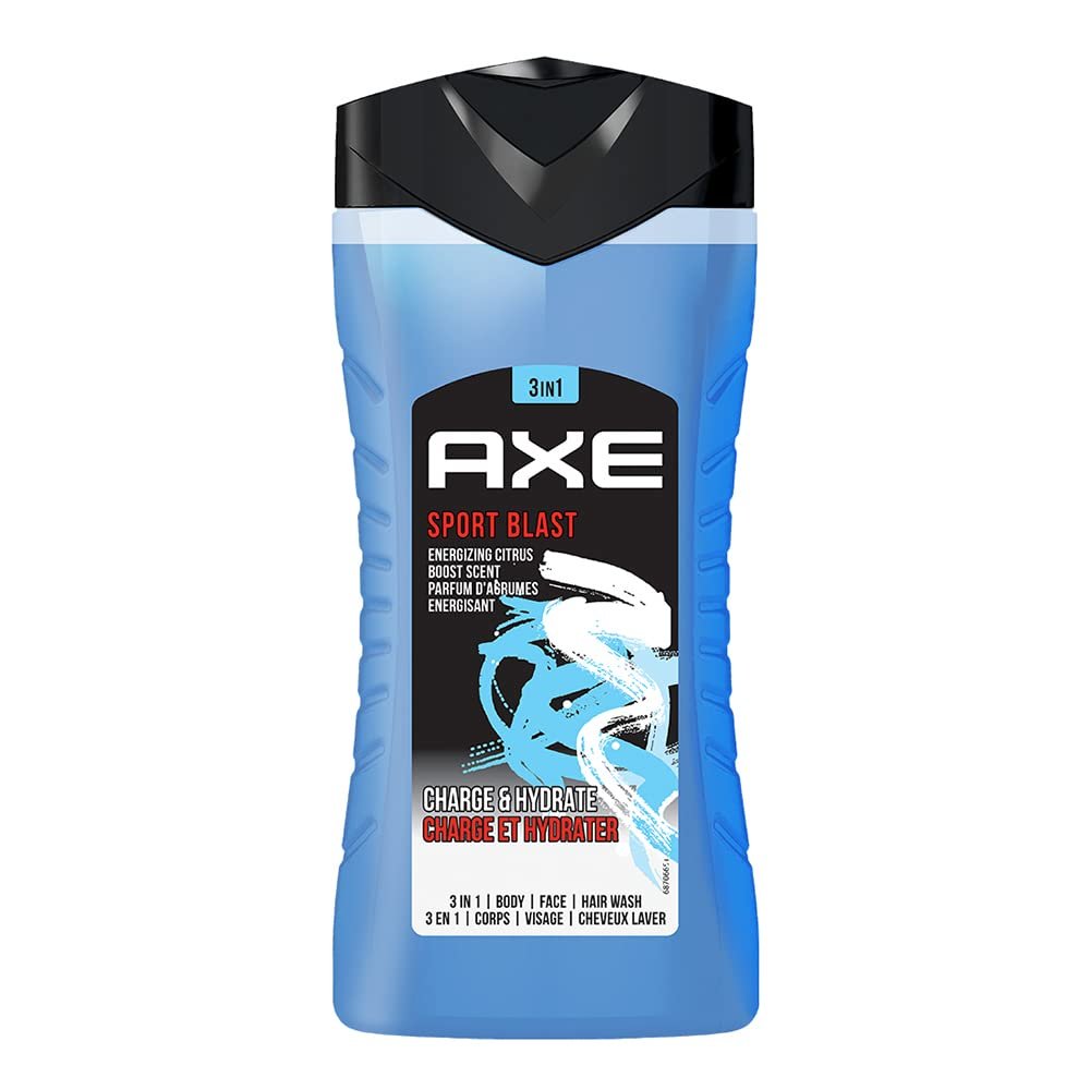 Axe Sports Blast 3 In 1 Body, Face & Hair Wash for Men, Long-Lasting Refreshing & Energizing Citrus Fragrance for Up To 12hrs, Natural Origin Ingredients, Removes Odor & Bacteria, No Parab
