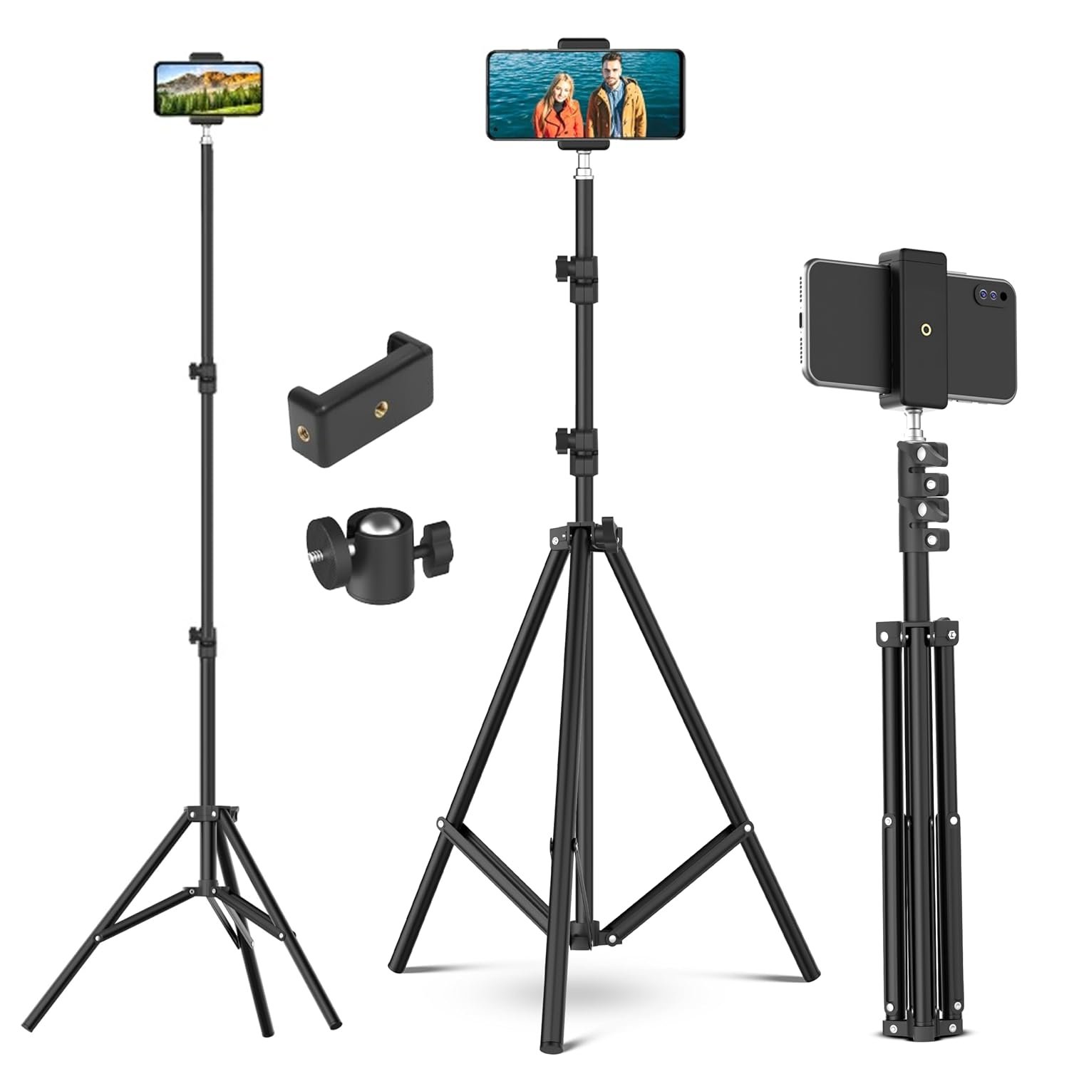 Tygot Lightweight & Portable 7 Feet (84 Inch) Long Tripod Stand with Adjustable Mobile Clip Holder for All Mobiles & Cameras (Black)