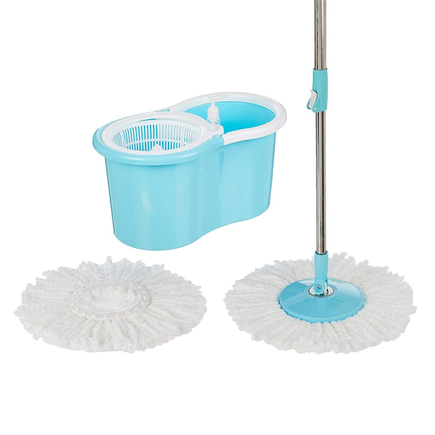 Presto! Spin Mop, Oval Bucket with Plastic Basket, 2 Refills, Blue & White